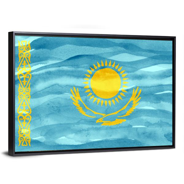 Flag Of Kazakhstan Canvas Wall Art-3 Horizontal-Gallery Wrap-25" x 16"-Tiaracle