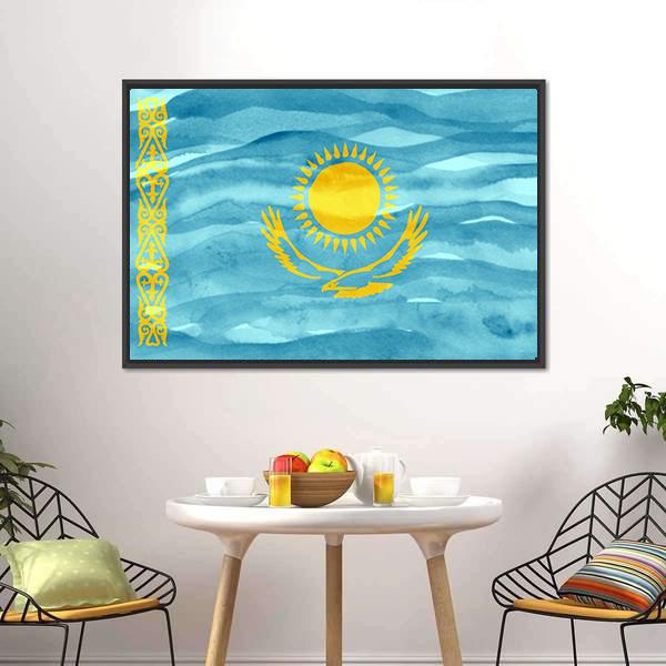 Flag Of Kazakhstan Canvas Wall Art-3 Horizontal-Gallery Wrap-25" x 16"-Tiaracle
