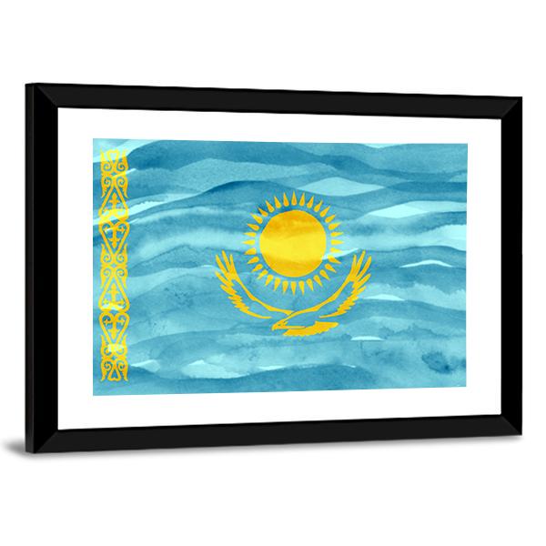 Flag Of Kazakhstan Canvas Wall Art-3 Horizontal-Gallery Wrap-25" x 16"-Tiaracle
