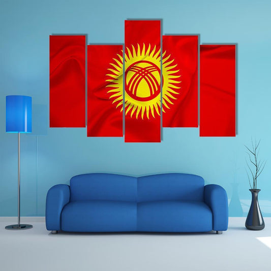 Flag Of Kyrgyzstan Canvas Wall Art-5 Pop-Gallery Wrap-47" x 32"-Tiaracle