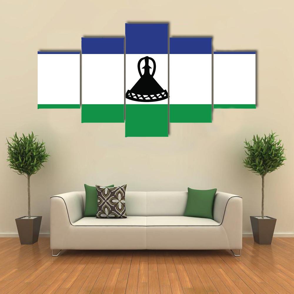 Flag Of Lesotho Canvas Wall Art-5 Star-Gallery Wrap-62" x 32"-Tiaracle