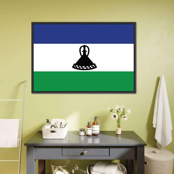 Flag Of Lesotho Canvas Wall Art-1 Piece-Floating Frame-24" x 16"-Tiaracle