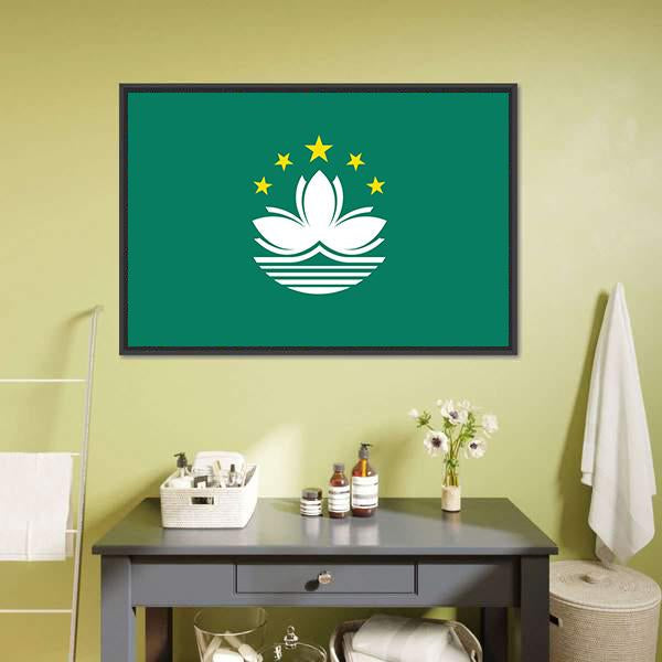Flag Of Macau Canvas Wall Art-1 Piece-Floating Frame-24" x 16"-Tiaracle