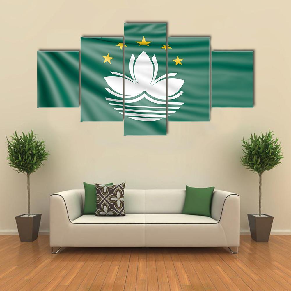 Flag Of Macau Canvas Wall Art-5 Star-Gallery Wrap-62" x 32"-Tiaracle