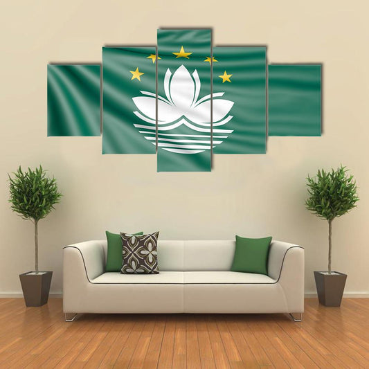 Flag Of Macau Canvas Wall Art-5 Star-Gallery Wrap-62" x 32"-Tiaracle