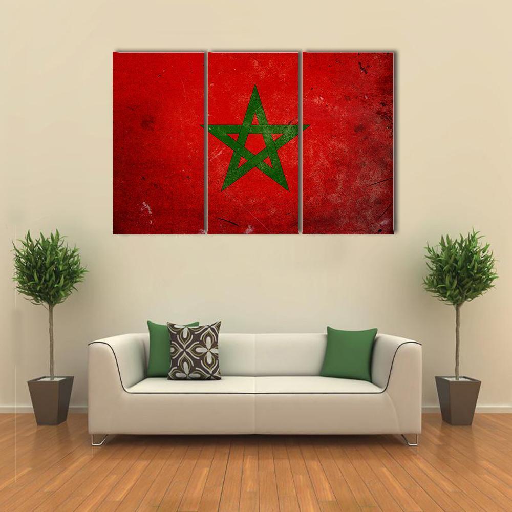 Flag Of Morocco Canvas Wall Art-3 Horizontal-Gallery Wrap-37" x 24"-Tiaracle