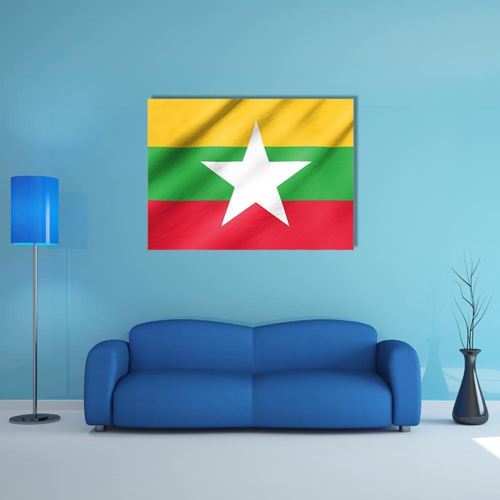 Flag Of Myanmar Canvas Wall Art-1 Piece-Gallery Wrap-48" x 32"-Tiaracle