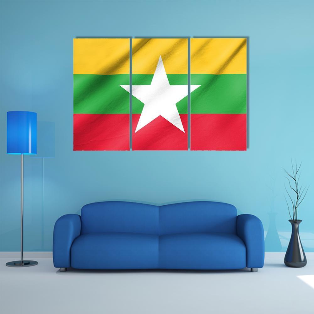 Flag Of Myanmar Canvas Wall Art-3 Horizontal-Gallery Wrap-37" x 24"-Tiaracle