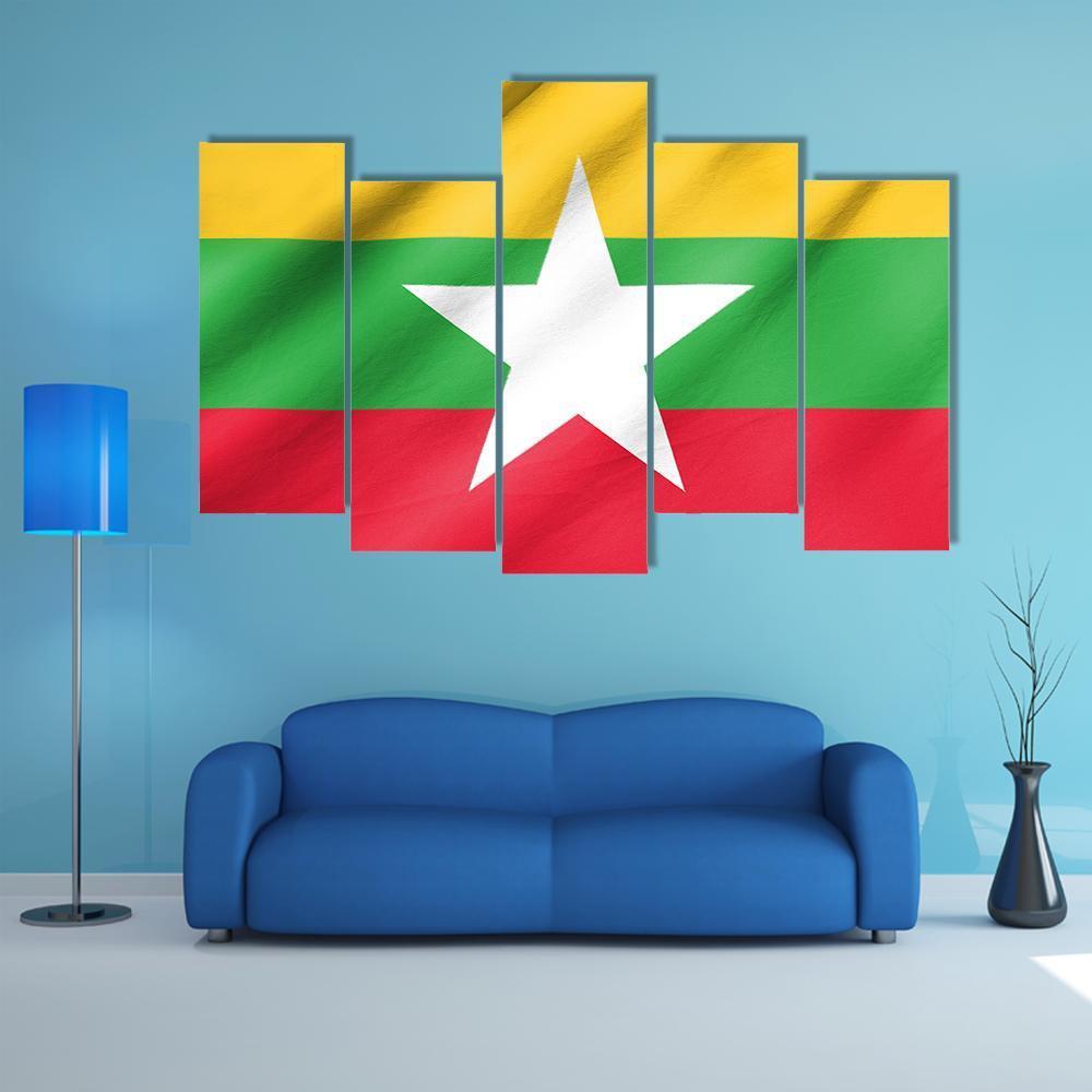 Flag Of Myanmar Canvas Wall Art-5 Pop-Gallery Wrap-47" x 32"-Tiaracle