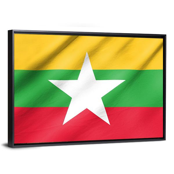 Flag Of Myanmar Canvas Wall Art-3 Horizontal-Gallery Wrap-25" x 16"-Tiaracle