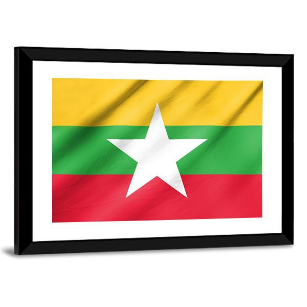 Flag Of Myanmar Canvas Wall Art-3 Horizontal-Gallery Wrap-25" x 16"-Tiaracle