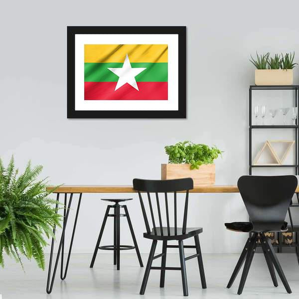 Flag Of Myanmar Canvas Wall Art-3 Horizontal-Gallery Wrap-25" x 16"-Tiaracle