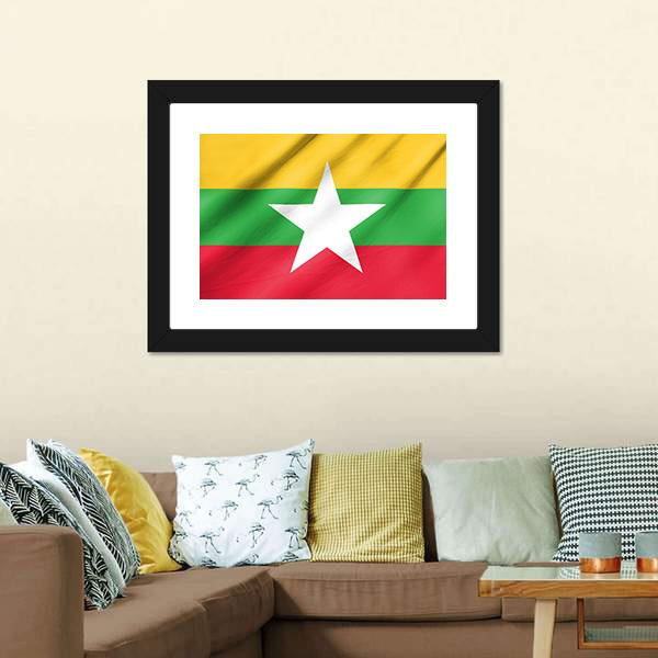 Flag Of Myanmar Canvas Wall Art-3 Horizontal-Gallery Wrap-25" x 16"-Tiaracle