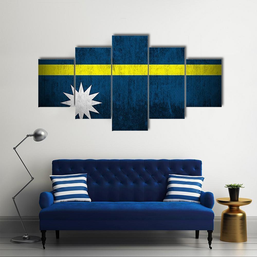 Flag Of Nauru Canvas Wall Art-5 Star-Gallery Wrap-62" x 32"-Tiaracle