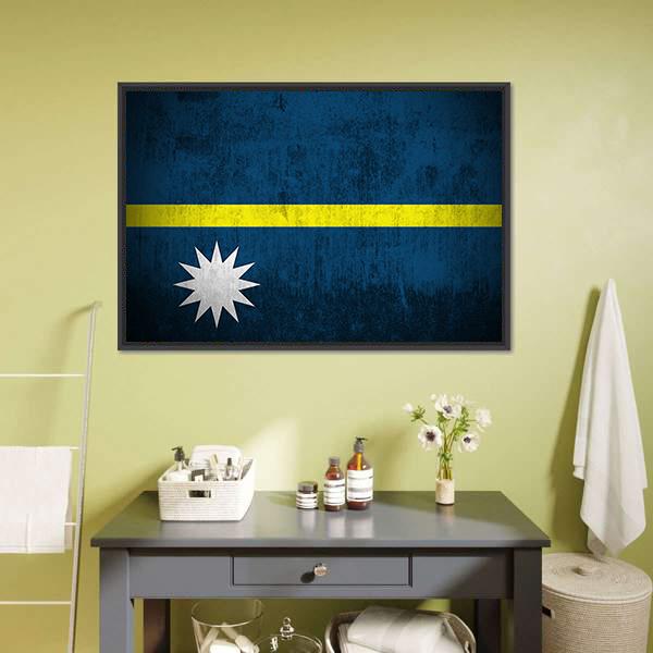 Flag Of Nauru Canvas Wall Art-1 Piece-Floating Frame-24" x 16"-Tiaracle