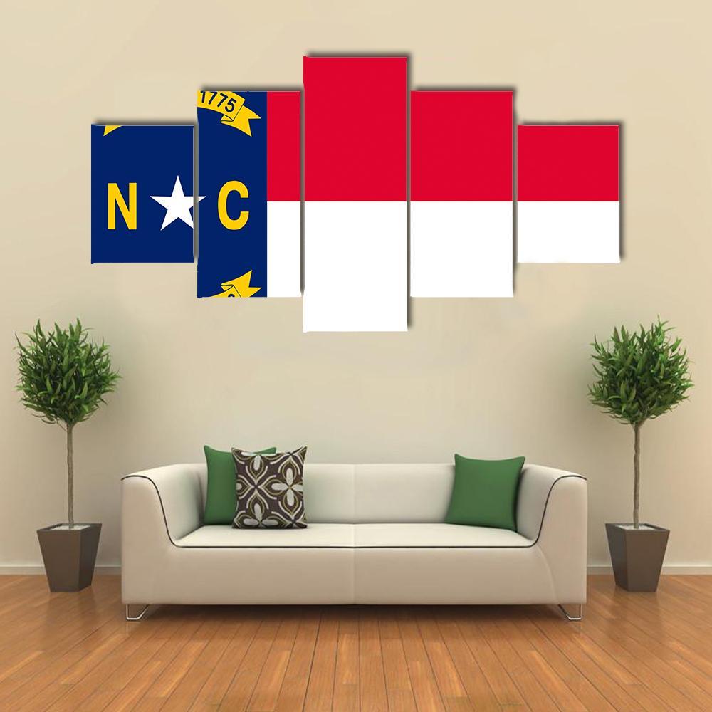 Flag Of North Carolina Canvas Wall Art-5 Star-Gallery Wrap-62" x 32"-Tiaracle