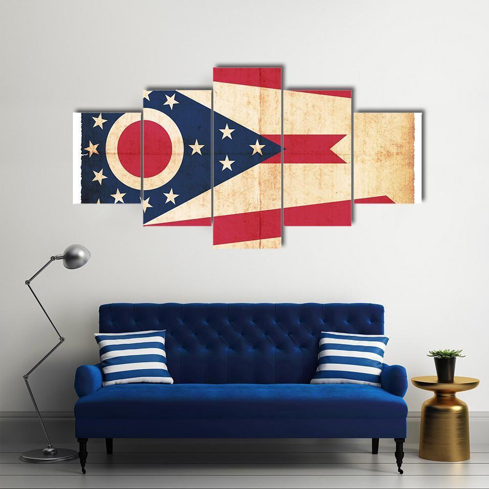 Flag Of Ohio Canvas Wall Art-5 Star-Gallery Wrap-62" x 32"-Tiaracle