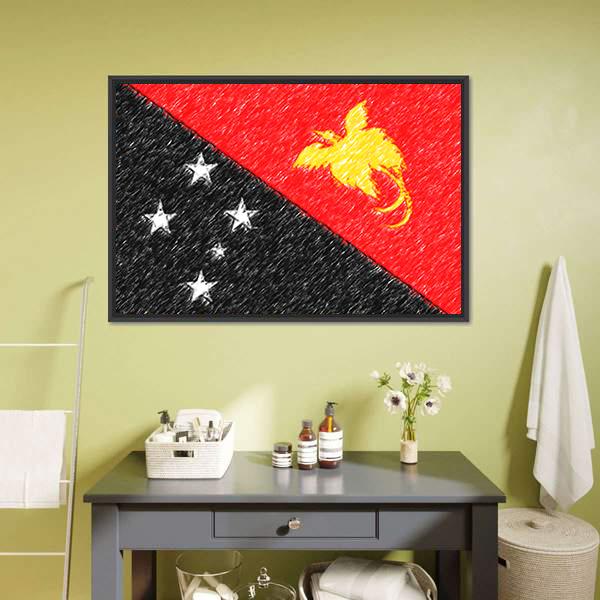 Flag Of Papua New Guinea Canvas Wall Art-1 Piece-Floating Frame-24" x 16"-Tiaracle