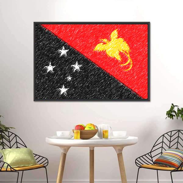 Flag Of Papua New Guinea Canvas Wall Art-3 Horizontal-Gallery Wrap-25" x 16"-Tiaracle