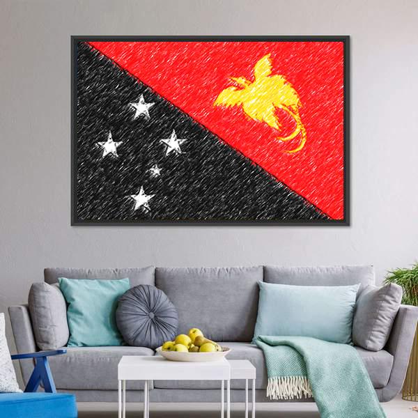 Flag Of Papua New Guinea Canvas Wall Art-3 Horizontal-Gallery Wrap-25" x 16"-Tiaracle
