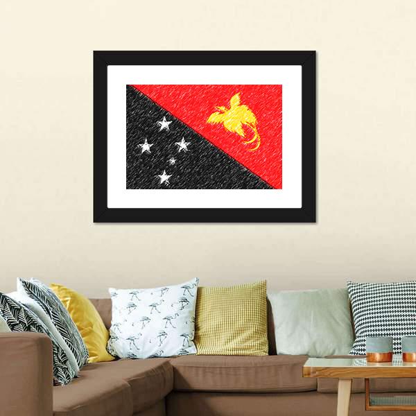 Flag Of Papua New Guinea Canvas Wall Art-3 Horizontal-Gallery Wrap-25" x 16"-Tiaracle