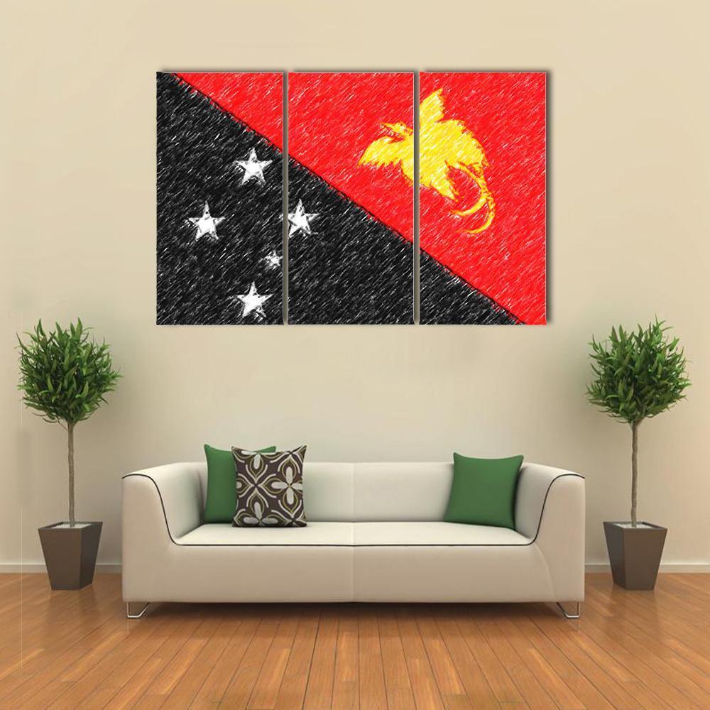 Flag Of Papua New Guinea Canvas Wall Art-3 Horizontal-Gallery Wrap-37" x 24"-Tiaracle