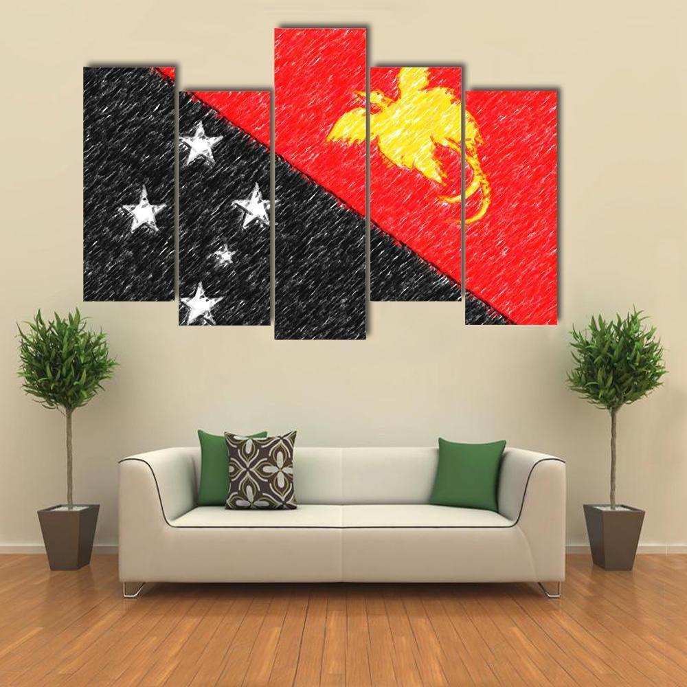 Flag Of Papua New Guinea Canvas Wall Art-5 Pop-Gallery Wrap-47" x 32"-Tiaracle