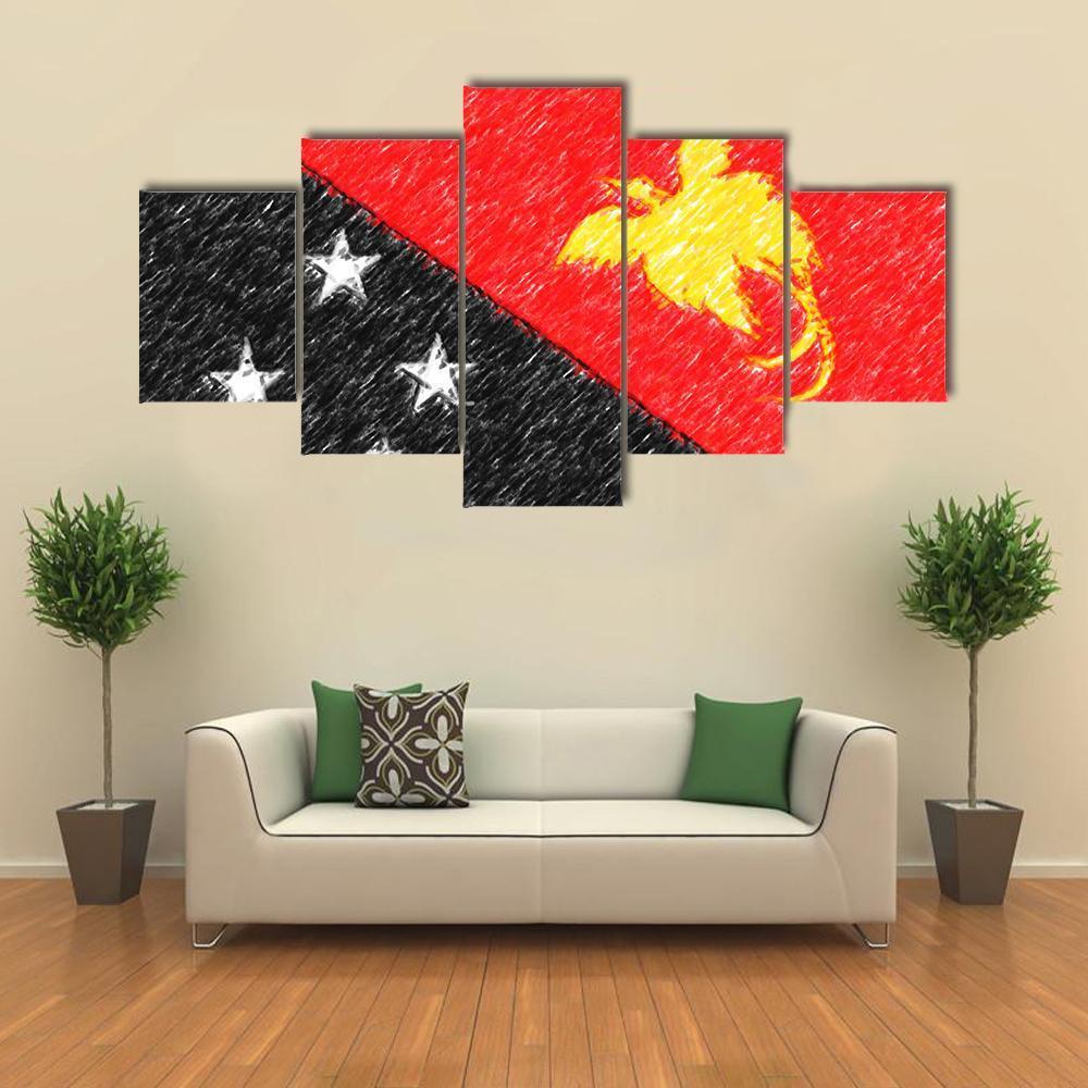 Flag Of Papua New Guinea Canvas Wall Art-5 Star-Gallery Wrap-62" x 32"-Tiaracle