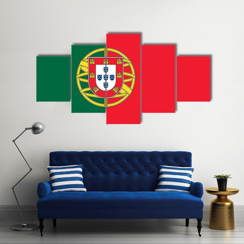 Flag Of Portugal Canvas Wall Art-5 Star-Gallery Wrap-62" x 32"-Tiaracle