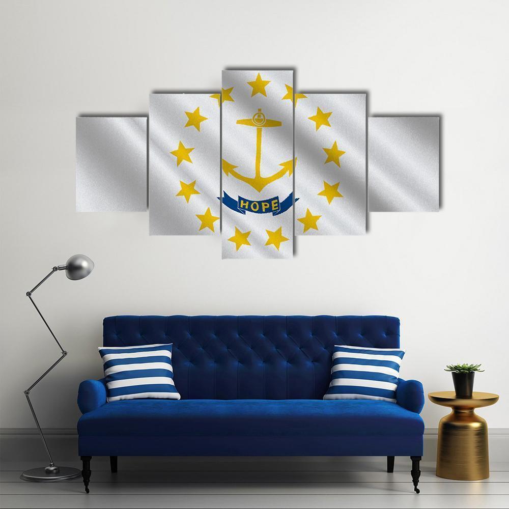 Flag Of Rhode Island Canvas Wall Art-5 Star-Gallery Wrap-62" x 32"-Tiaracle
