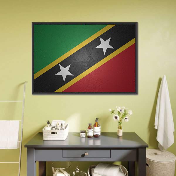 Flag Of Saint Kitts And Nevis Canvas Wall Art-1 Piece-Floating Frame-24" x 16"-Tiaracle