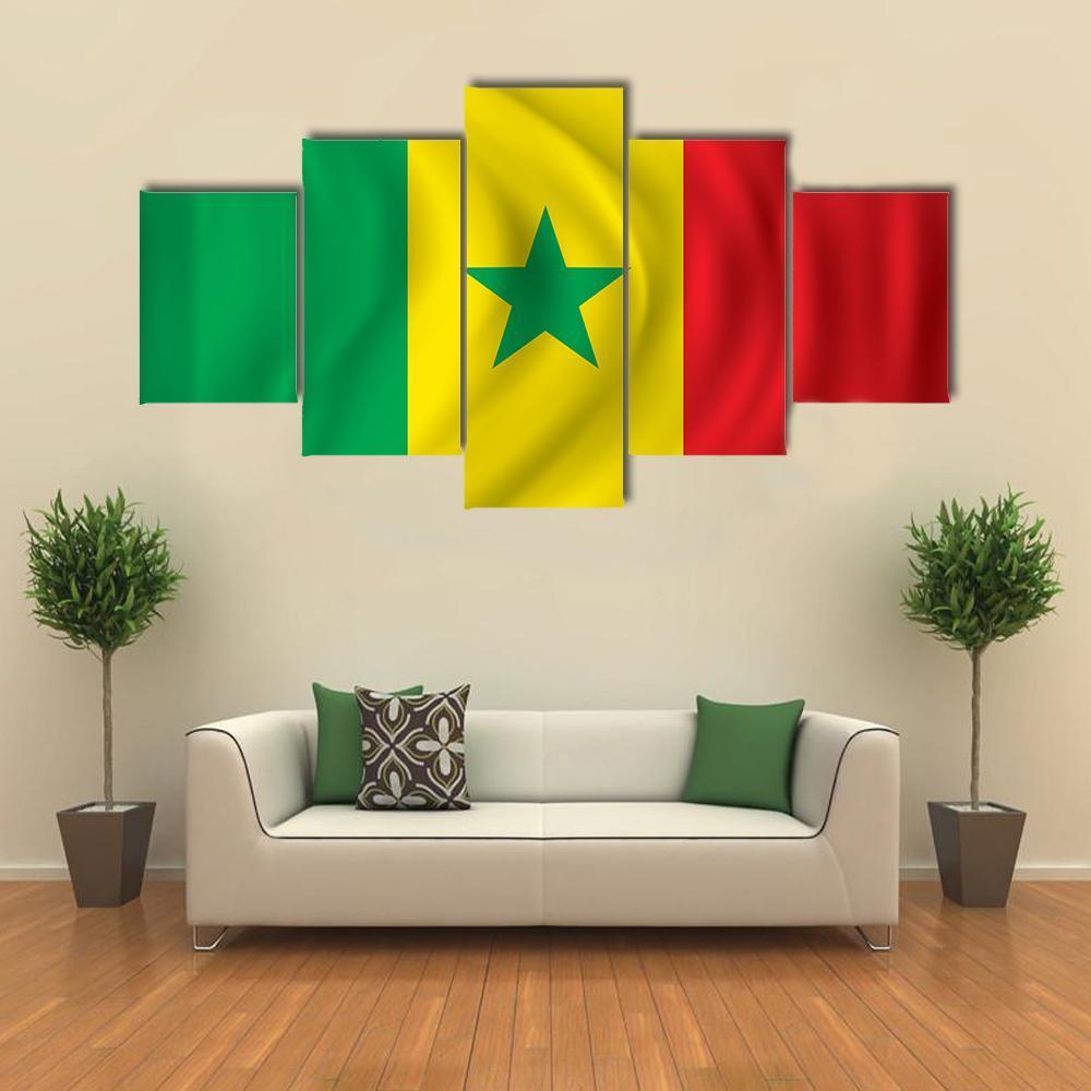 Flag Of Senegal Canvas Wall Art-5 Star-Gallery Wrap-62" x 32"-Tiaracle