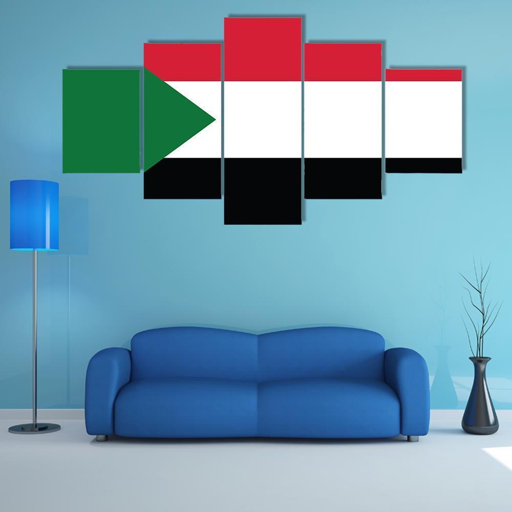Flag Of Sudan Canvas Wall Art-5 Star-Gallery Wrap-62" x 32"-Tiaracle