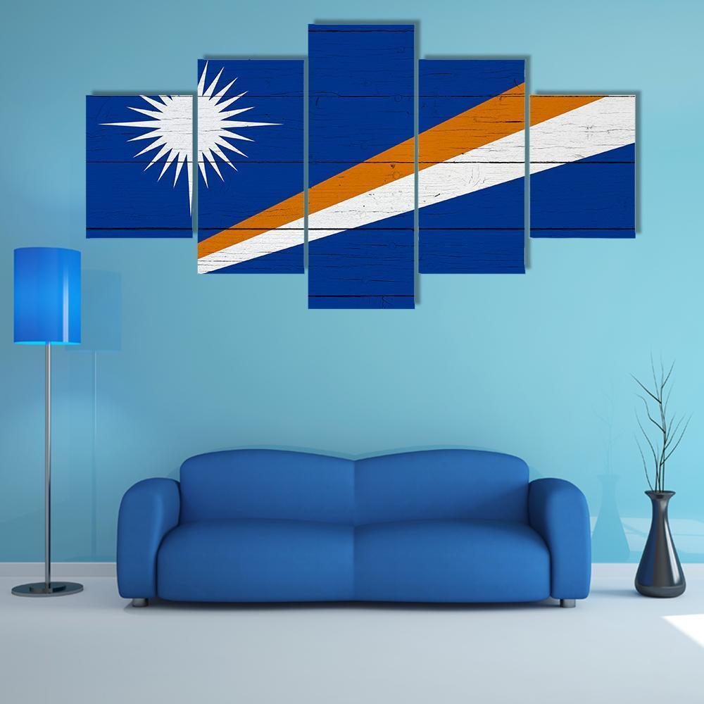 Flag Of The Marshall Islands Canvas Wall Art-5 Star-Gallery Wrap-62" x 32"-Tiaracle