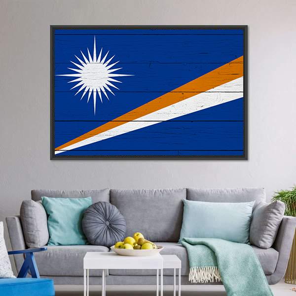 Flag Of The Marshall Islands Canvas Wall Art-3 Horizontal-Gallery Wrap-25" x 16"-Tiaracle