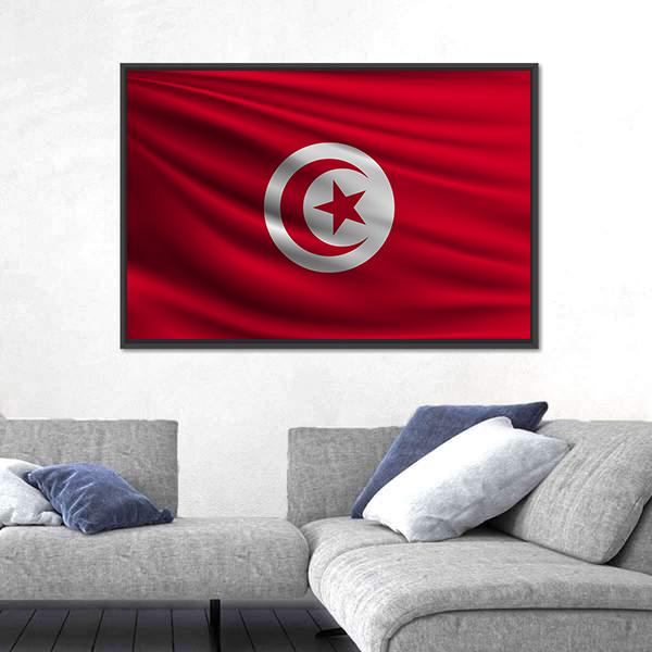 Flag Of Tunisia Canvas Wall Art-1 Piece-Floating Frame-24" x 16"-Tiaracle