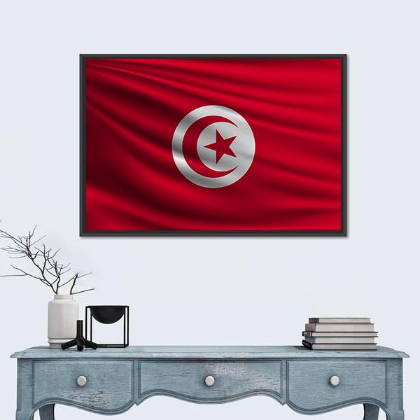 Flag Of Tunisia Canvas Wall Art-3 Horizontal-Gallery Wrap-25" x 16"-Tiaracle
