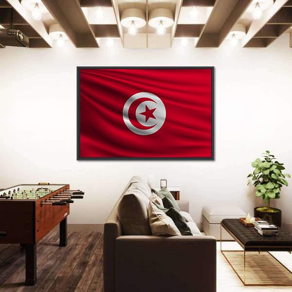 Flag Of Tunisia Canvas Wall Art-3 Horizontal-Gallery Wrap-25" x 16"-Tiaracle