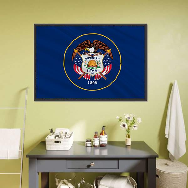 Flag Of Utah Canvas Wall Art-1 Piece-Floating Frame-24" x 16"-Tiaracle