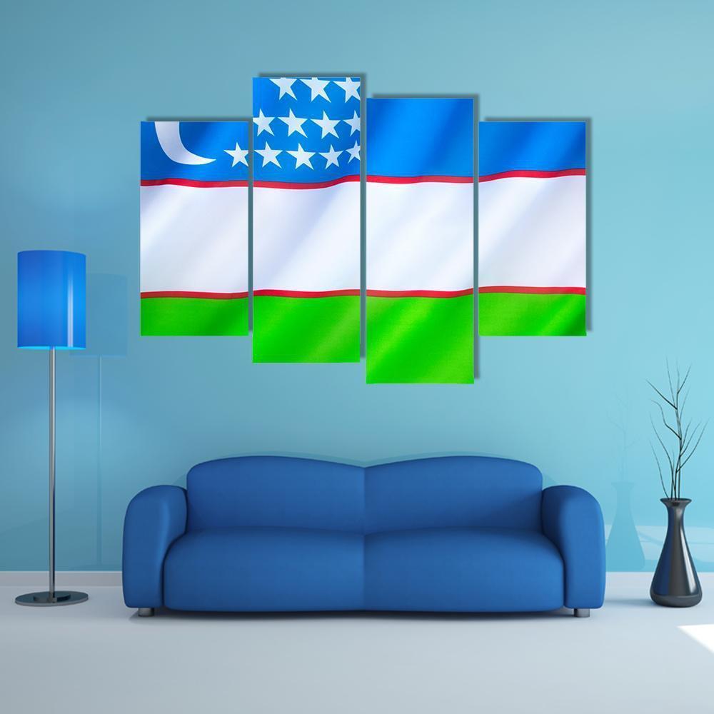 Flag Of Uzbekistan Canvas Wall Art-4 Pop-Gallery Wrap-50" x 32"-Tiaracle