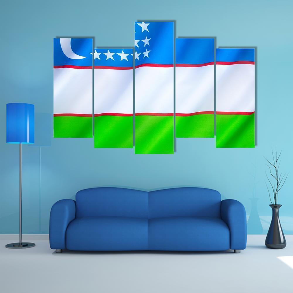 Flag Of Uzbekistan Canvas Wall Art-5 Pop-Gallery Wrap-47" x 32"-Tiaracle