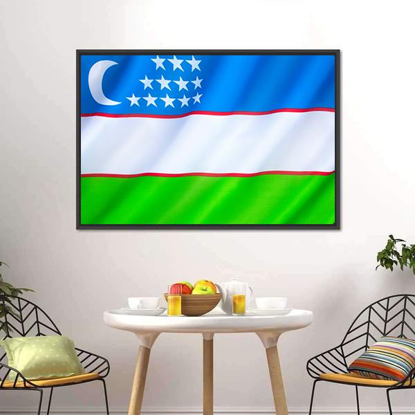 Flag Of Uzbekistan Canvas Wall Art-3 Horizontal-Gallery Wrap-25" x 16"-Tiaracle