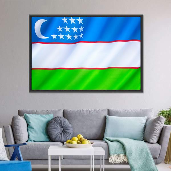 Flag Of Uzbekistan Canvas Wall Art-3 Horizontal-Gallery Wrap-25" x 16"-Tiaracle