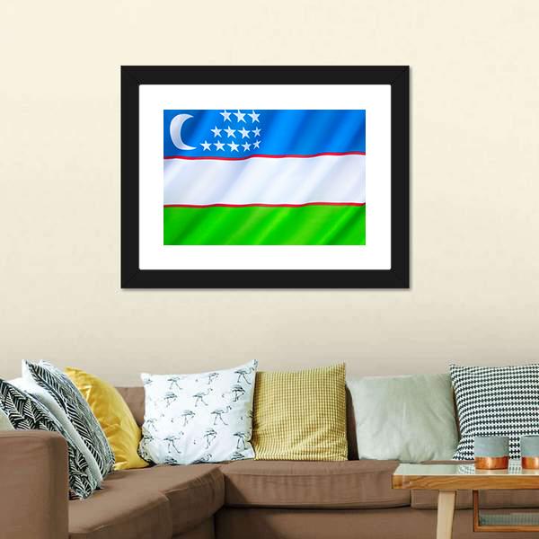 Flag Of Uzbekistan Canvas Wall Art-3 Horizontal-Gallery Wrap-25" x 16"-Tiaracle