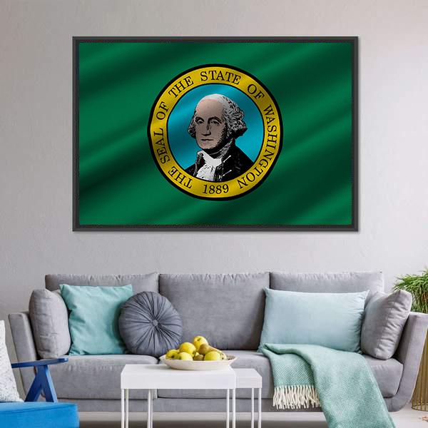 Flag Of Washington Canvas Wall Art-3 Horizontal-Gallery Wrap-25" x 16"-Tiaracle