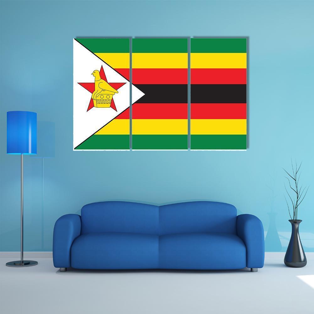 Flag Of Zimbabwe Canvas Wall Art-3 Horizontal-Gallery Wrap-37" x 24"-Tiaracle