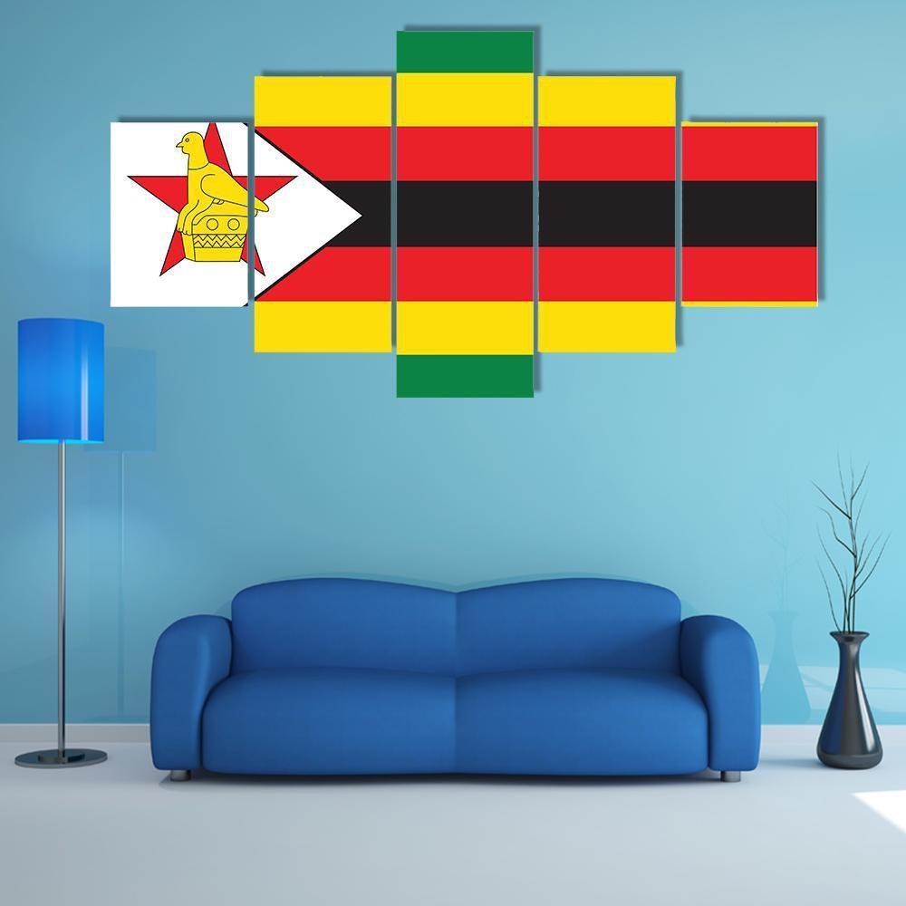 Flag Of Zimbabwe Canvas Wall Art-5 Star-Gallery Wrap-62" x 32"-Tiaracle