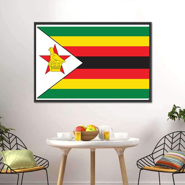 Flag Of Zimbabwe Canvas Wall Art-3 Horizontal-Gallery Wrap-25" x 16"-Tiaracle