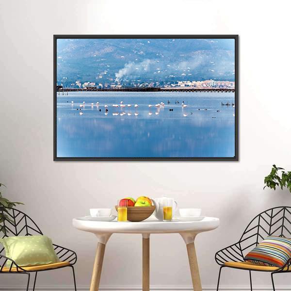 Flamingo Group In Water Canvas Wall Art-3 Horizontal-Gallery Wrap-25" x 16"-Tiaracle