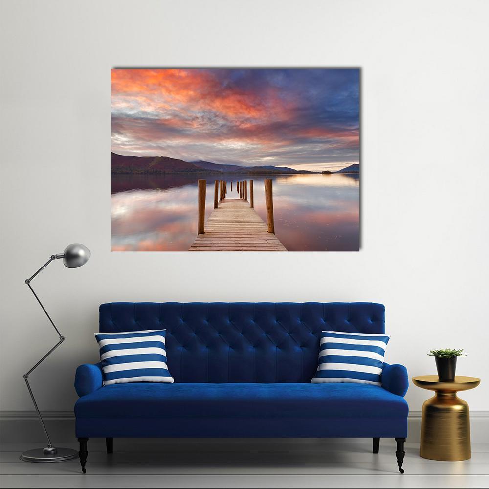 Flooded Jetty In Water Canvas Wall Art-1 Piece-Gallery Wrap-48" x 32"-Tiaracle